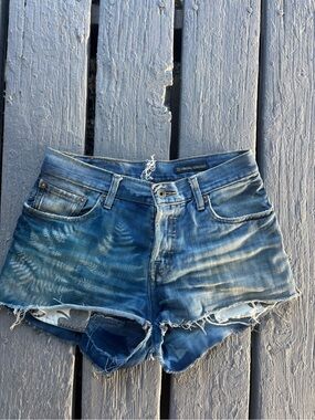 Women’s Blue Distressed Denim cyanotype Cutoff Shorts